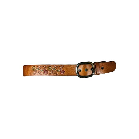 Hollister Tooled Leather Floral Butterfly Belt Brown Y2K Boho L main image 5